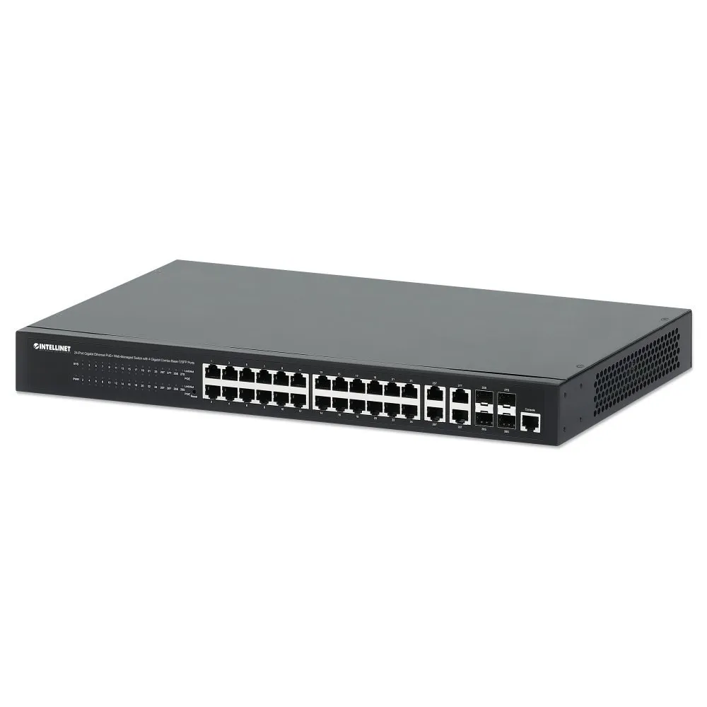 Switch zarządzalny 24x RJ45 Gigabit PoE+ 370W, 4x SFP/RJ45
