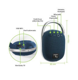 Głośnik Bluetooth 5.3, 5W TWS, LED USB MicroSD MP3 niebieski