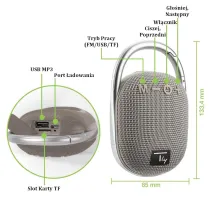 Głośnik Bluetooth 5.3, 5W, TWS, LED, USB MicroSD MP3, szary
