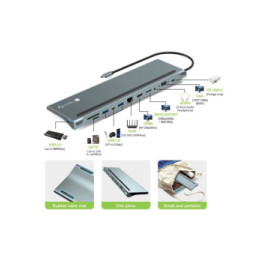 Techly 365368 Stacja dokująca USB-C 12w1 HDMI DP VGA RJ45 USB-C/A PD 100W