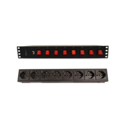 Listwa Rack 19 1.5U, 8x gniazdo UNEL tył, 8x wyłącznik przód