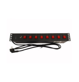 Listwa Rack 19 1.5U, 8x gniazdo UNEL tył, 8x wyłącznik przód