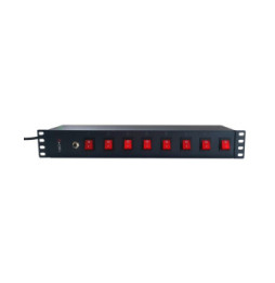 Listwa Rack 19 1.5U, 8x gniazdo UNEL tył, 8x wyłącznik przód