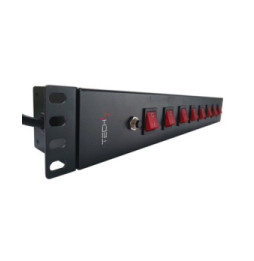 Listwa Rack 19 1.5U, 8x gniazdo UNEL tył, 8x wyłącznik przód