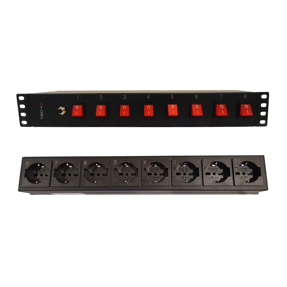 Listwa zasilająca 19" 1.5U, 8x UNEL/Schuko, kabel 1,8m Schuko, 8x włącznik