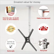 Barkan 3500 Biały wieszak TV sufitowy do 65" regulowany - B2B Netinet