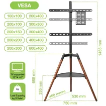 Techly ICA-TR58 Drewniany stojak tripod TV 32-65" - B2B Netinet