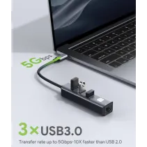 Techly 366907 Karta sieciowa USB 3.0 RJ45 Hub 3x USB - B2B Netinet