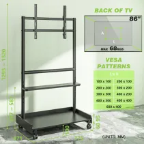Techly 620874 Wózek do telewizora 50-86" z półkami AV - B2B Netinet