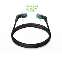 Patchcord Cat6a UTP 1m 100% CU obrotowy kątowy slim czarny