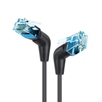 Patchcord Cat6a UTP 1,5m 100% CU obrotowy kątowy slim czarny