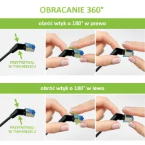 Patchcord Cat6a UTP 1,5m 100% CU obrotowy kątowy slim czarny