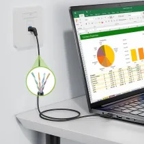 Patchcord Cat6a UTP 5m 100% CU obrotowy kątowy slim czarny