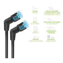 Patchcord Cat6a U/FTP 0,5m 100% miedź obrotowy kątowy slim