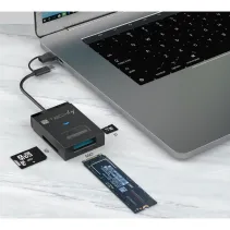 Konwerter USB-A/C do dysków NVMe/SATA M.2 z czytnikiem SD/TF