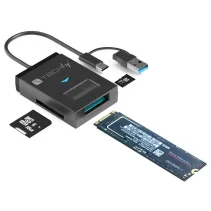 Konwerter USB-A/C do dysków NVMe/SATA M.2 z czytnikiem SD/TF