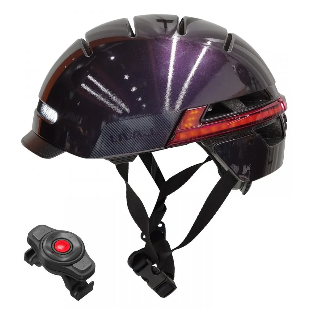 Kask miejski Bluetooth 57-61cm LED/SOS/Intercom fioletowy