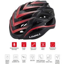 Kask szosowy Bluetooth 55-61cm LED/SOS/Intercom czerwony
