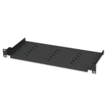 Półka 1U 150mm rack 19, 2 pkt mocowania, perforowana czarna