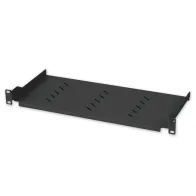Półka 1U 150mm rack 19, 2 pkt mocowania, perforowana czarna