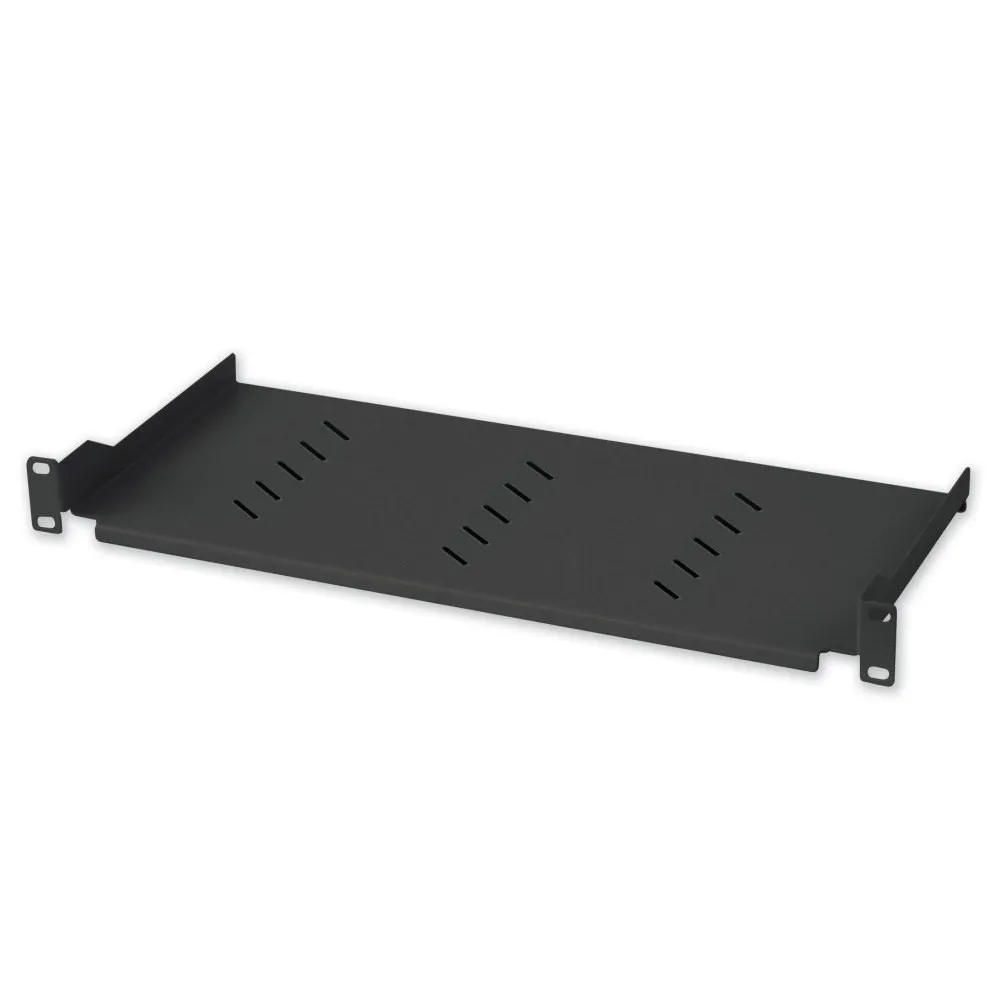 Półka 1U 150mm rack 19, 2 pkt mocowania, perforowana czarna