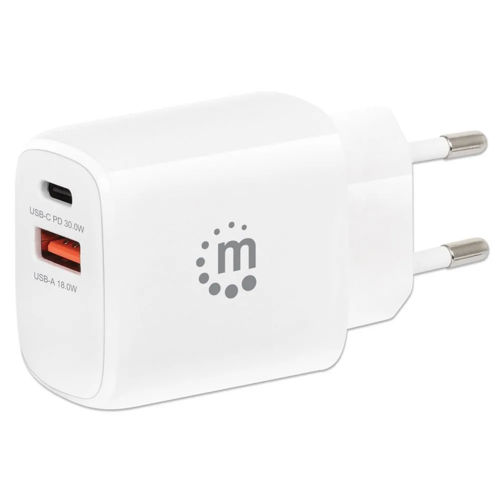 Manhattan 406321 Szybka ładowarka 2x USB QC 18W i PD 30W