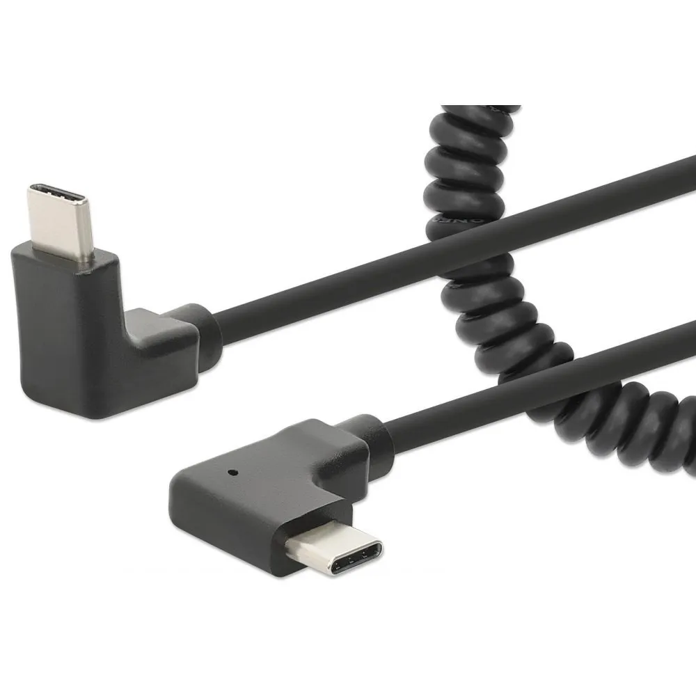 Kabel do ładowania USB-C na USB-C kątowy 90° spiralny 1m