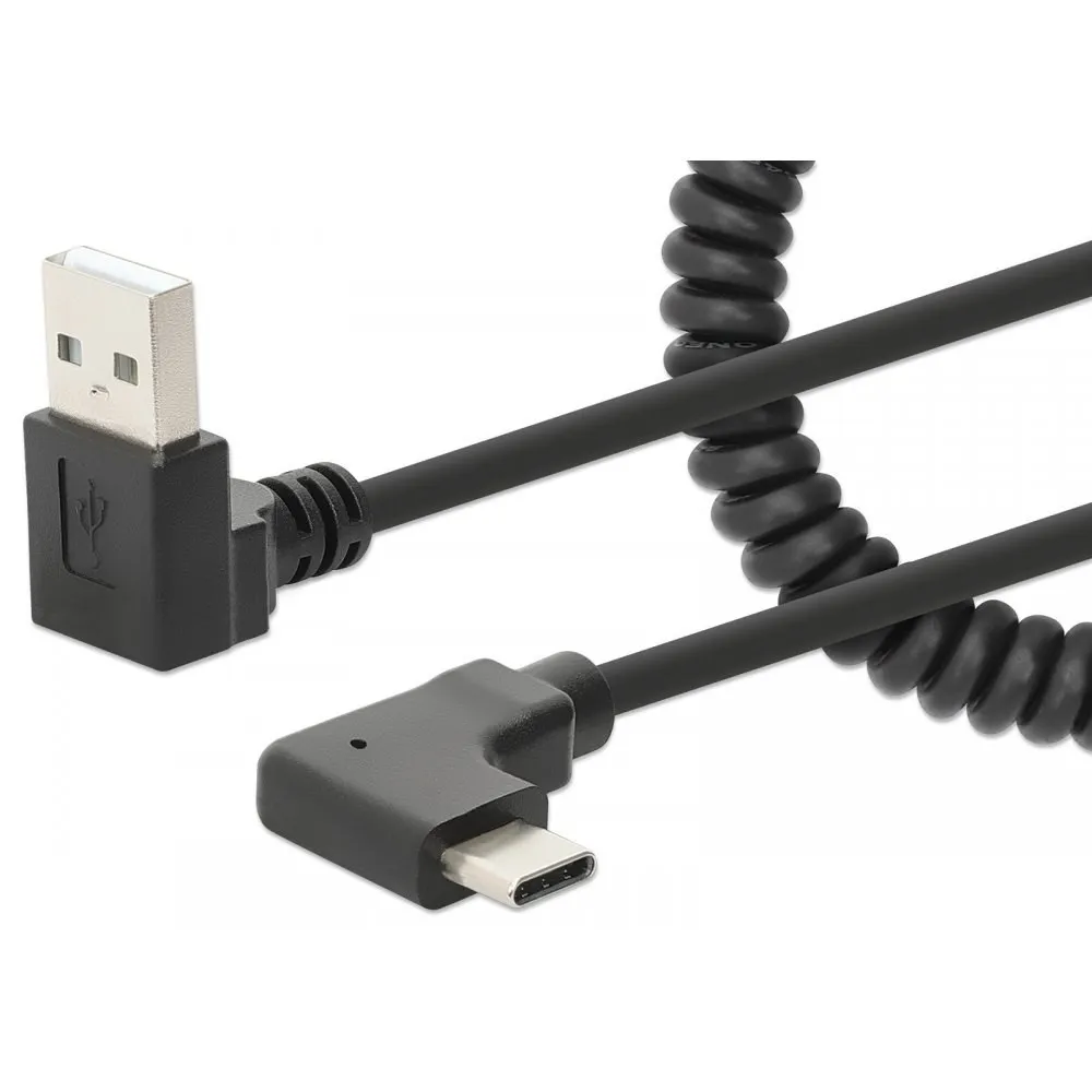 Kabel do ładowania USB-A na USB-C kątowy 90° spiralny 1m