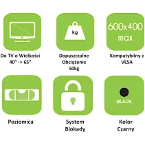 Techly 106121 Wieszak TV 40-65" ścienny uchylny - B2B Netinet