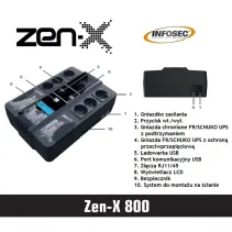 Zasilacz awaryjny UPS Zen-X 800, 800VA, 480W, 6x FR/Schuko