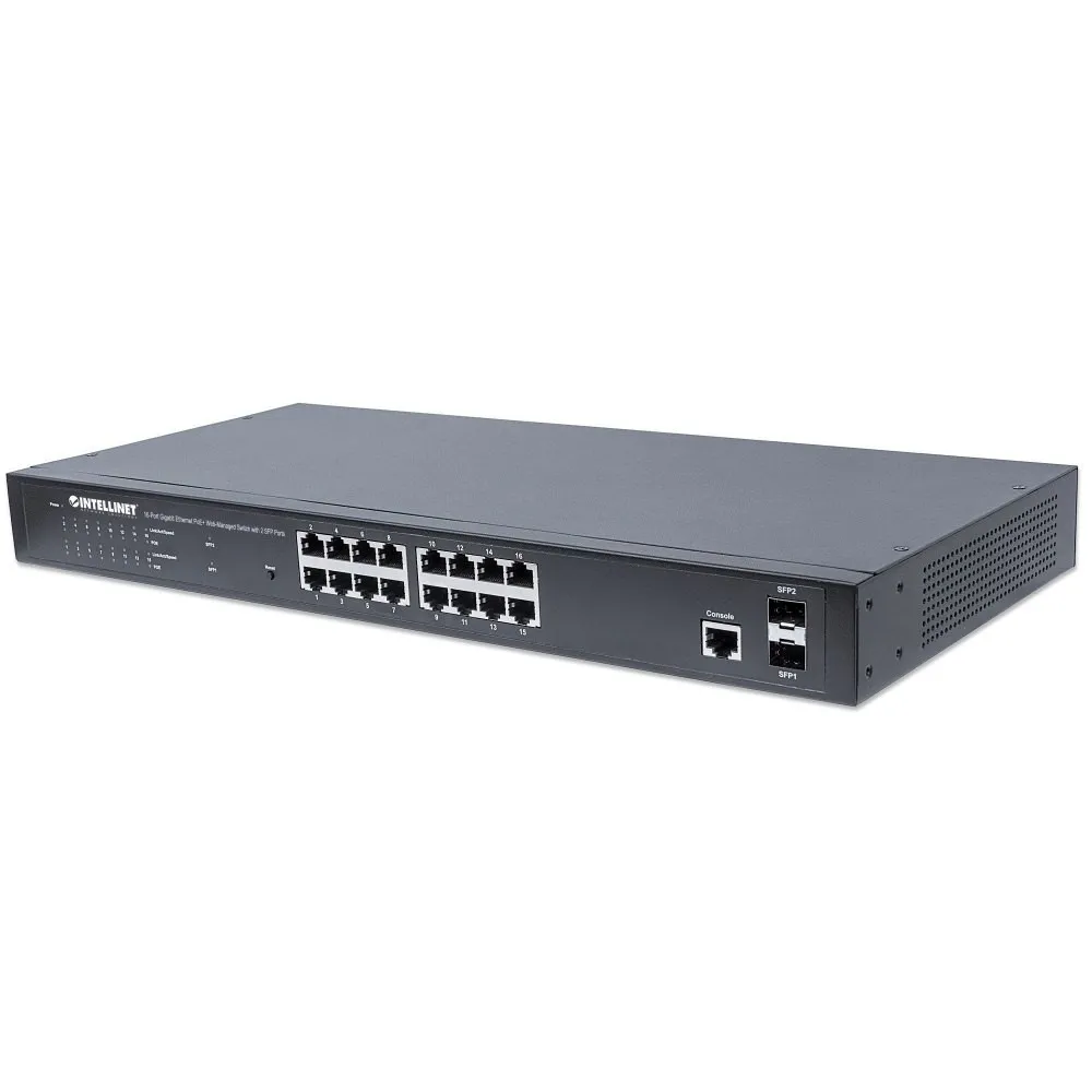 Switch zarządzalny 16x RJ45 Gigabit PoE+ 220W, 2x SFP
