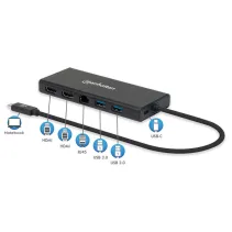 Adapter Multiport USB-C na RJ45 Giga/2xHDMI/2xUSB/1xUSB-C PD