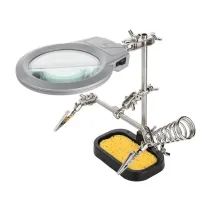 Chwytak stojący 'trzecia ręka' z lupą i podstawką do lutownicy