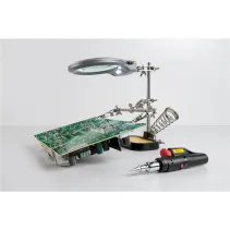 Chwytak stojący 'trzecia ręka' z lupą i podstawką do lutownicy