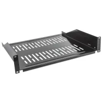 Półka 2U 400mm rack 19, 2 pkt mocowania, perforowana czarna