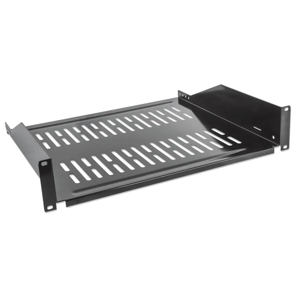 Półka 2U 400mm rack 19, 2 pkt mocowania, perforowana czarna
