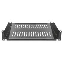 Półka 2U 400mm rack 19, 2 pkt mocowania, perforowana czarna