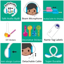 Słuchawki dzieci 3+ 85dB z mikrofonem StudyBuddy różowe