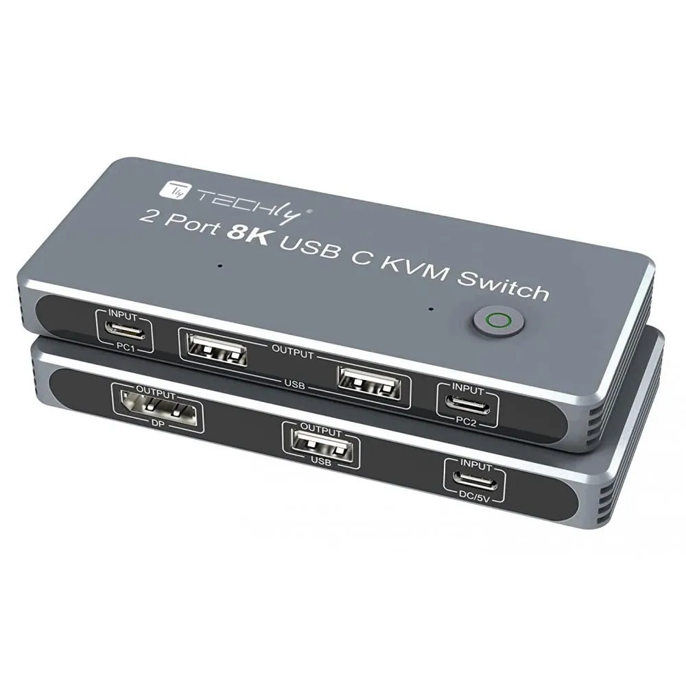Techly 365528 Przełącznik KVM 2x1 USB-C z DP 1.4 video